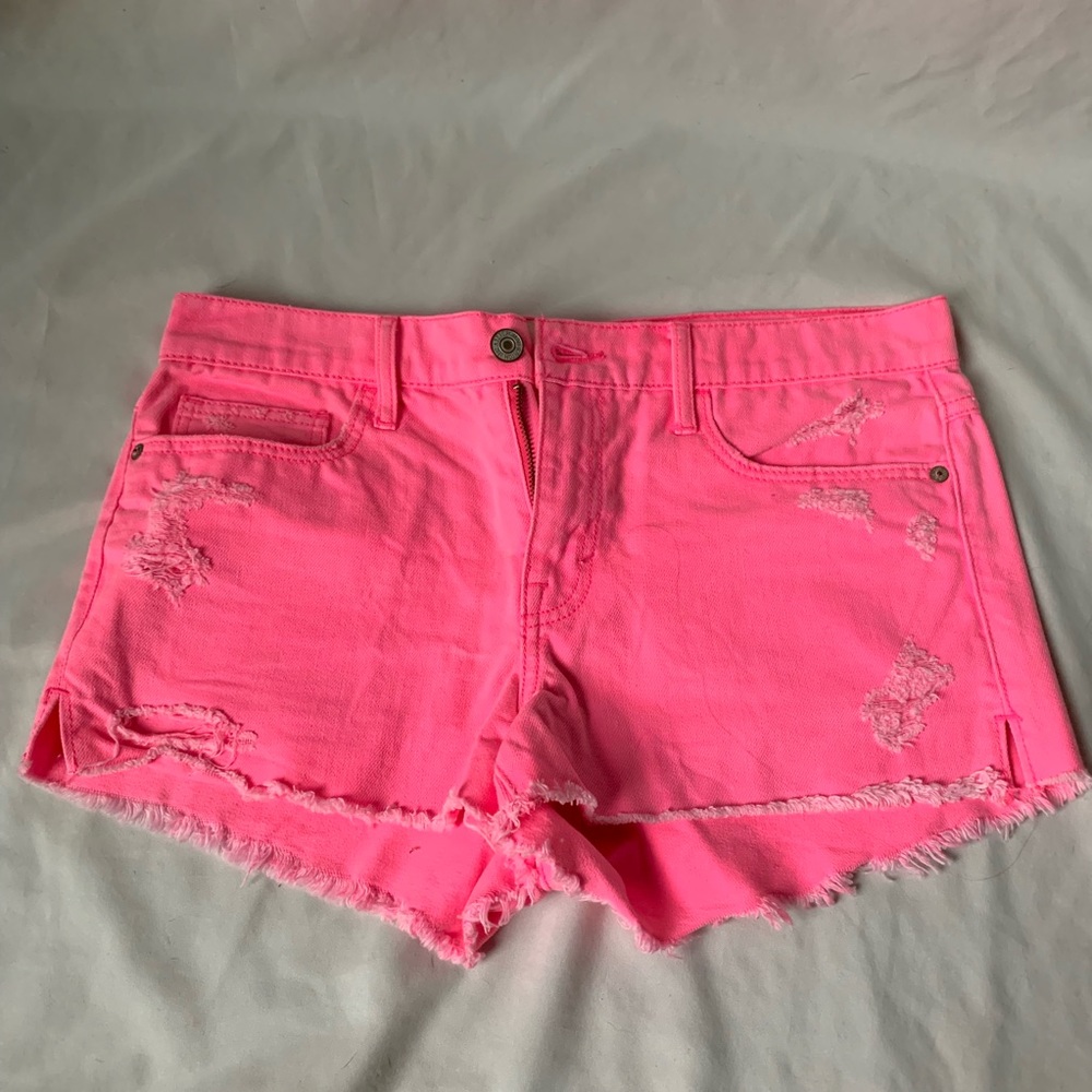 Abercrombie hot pink distressed shorts
